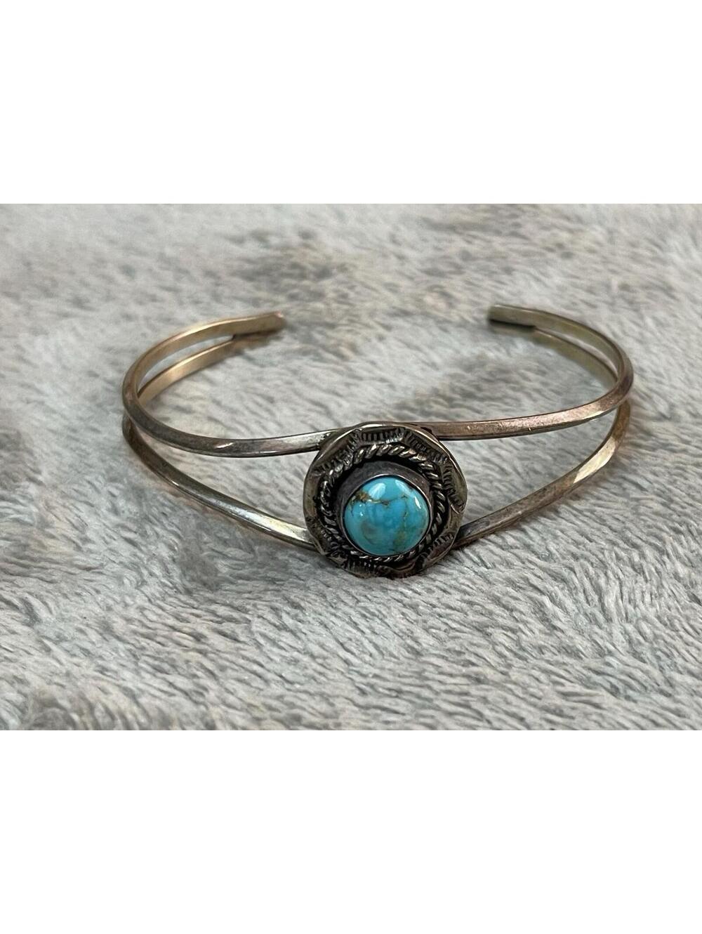 Vintage Sterling Silver Southwest Turquoise Cuff Bracelet 5.75” Inch